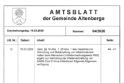 Amtsblatt Gemeinde Altenberge zum Corona-Virus