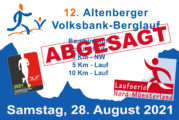 Auch in diesem Jahr wird es keinen Berglauf geben - Der 12. Altenberger Volksbank-Berglauf am 28. August 2021 findet nicht statt